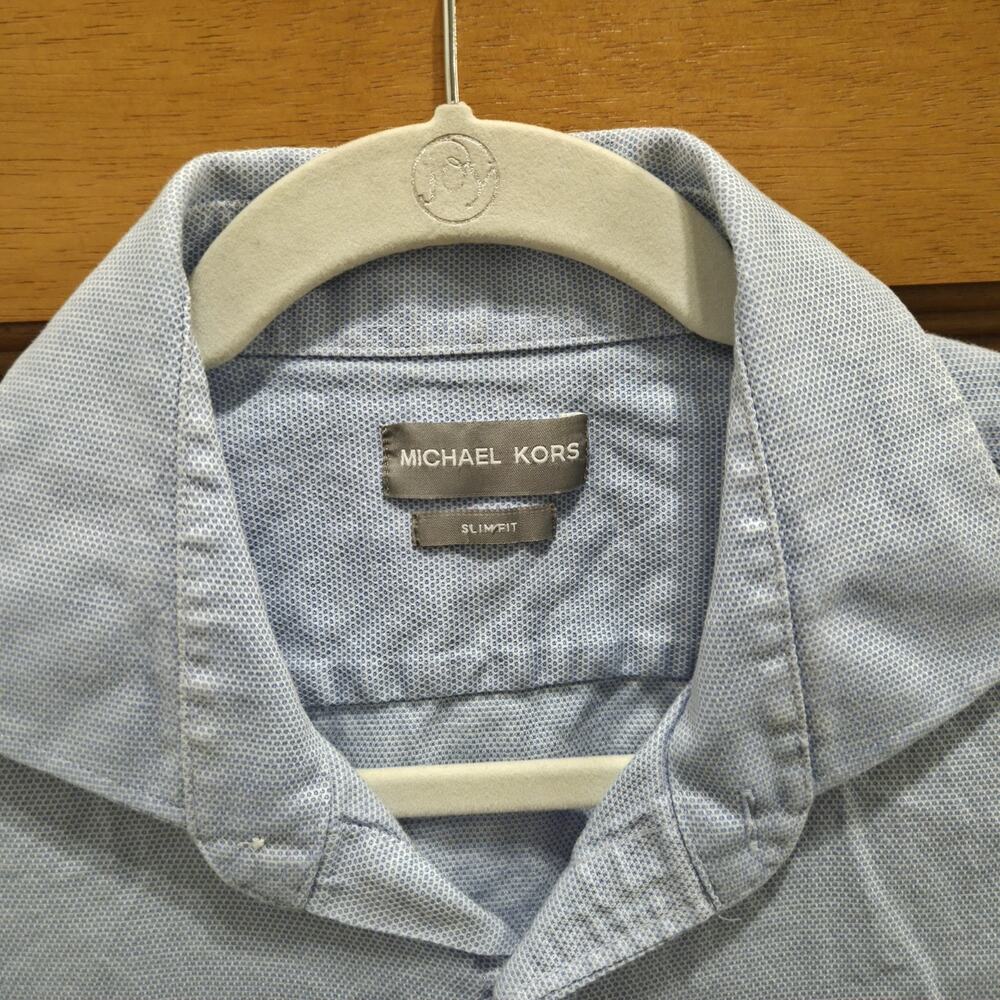 MICHAEL KORS Men's L (16 1/2 - 34/35) Blue Slim Fit Untucked Dress Shirt